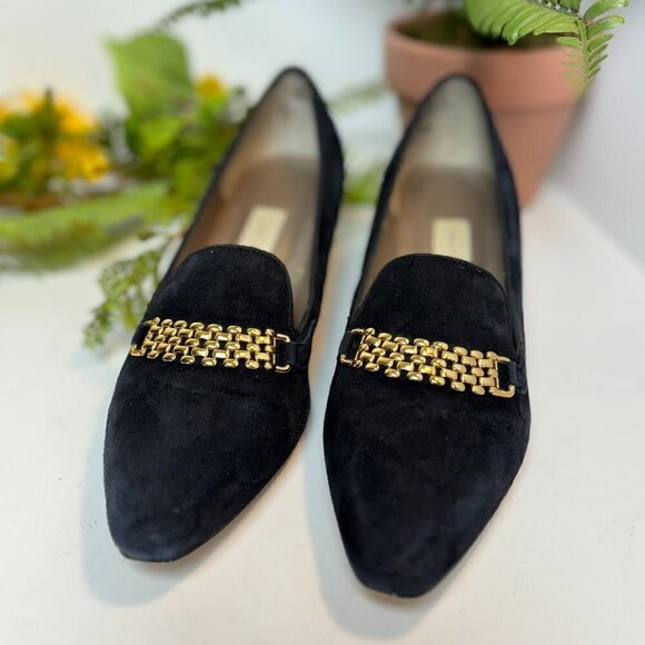 Naturalizer Black Leather Suede Gold Chain Loafer Slip On Shoes  size  7.5 - Picture 1 of 10